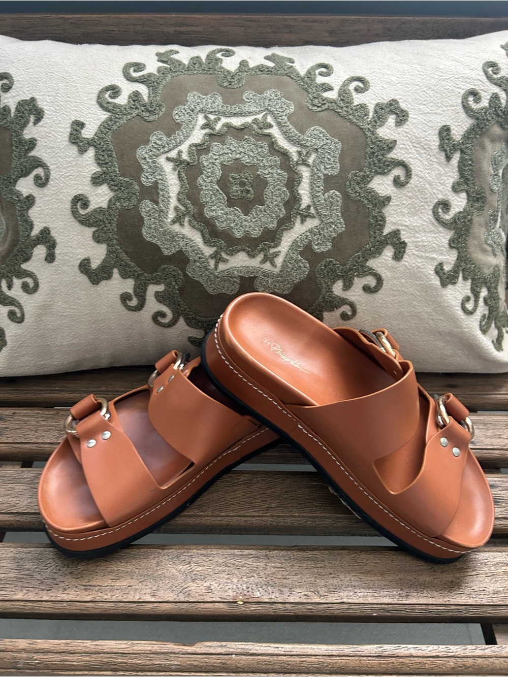 3.1 Phillip Lim Tan Leather Slide Sandals